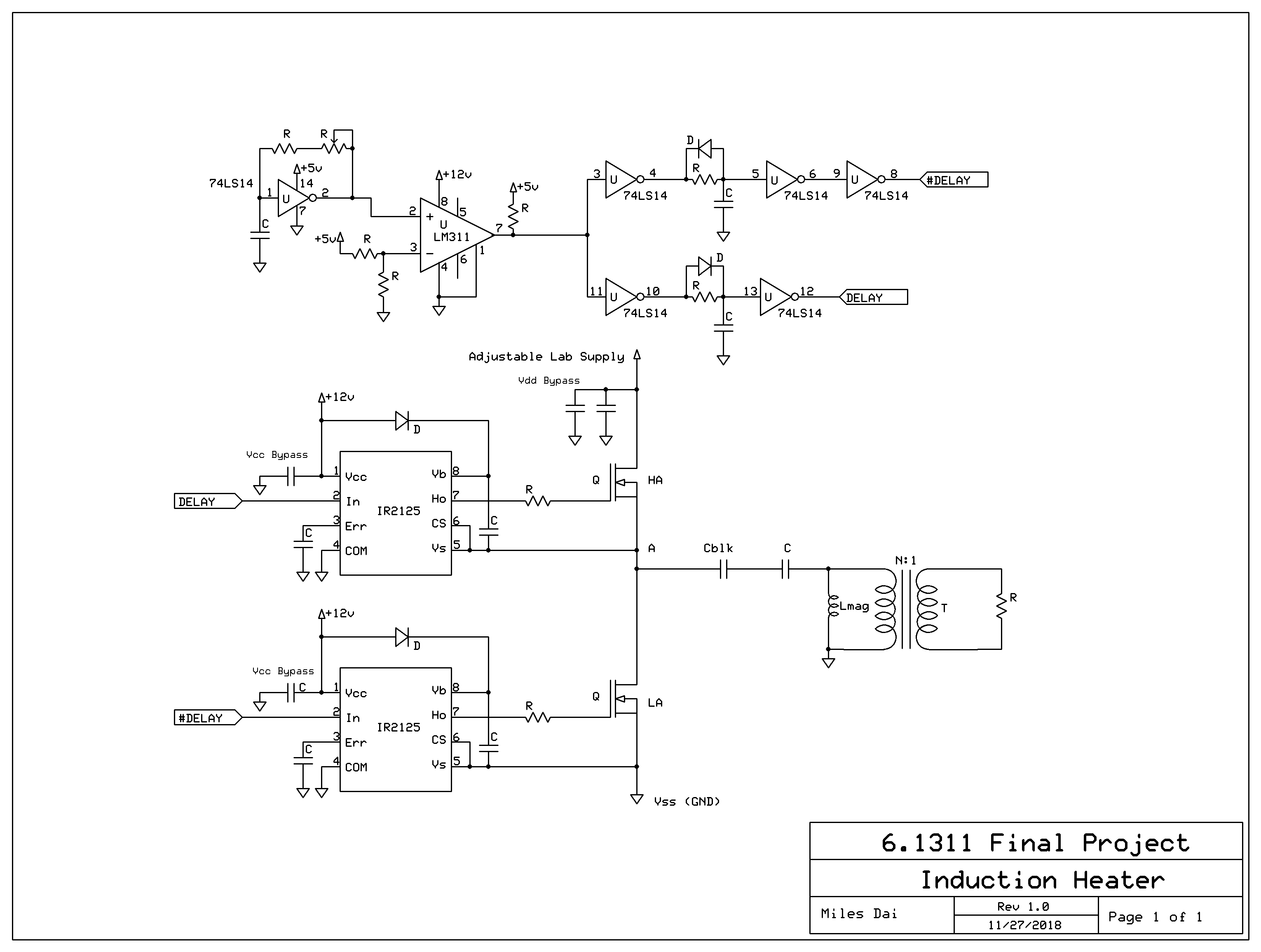 Schematic of the induction heater circuitry.